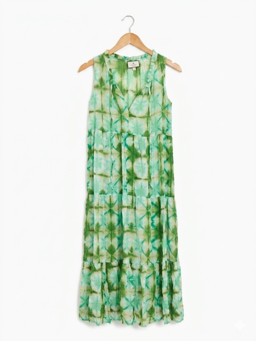 Tuckernuck Green Tie-Dye Sleeveless V-Neck Tiered Maxi Dress Size XS